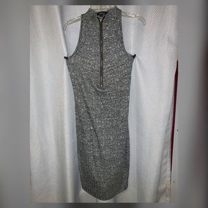 Ribbed Grey Zipper Dress